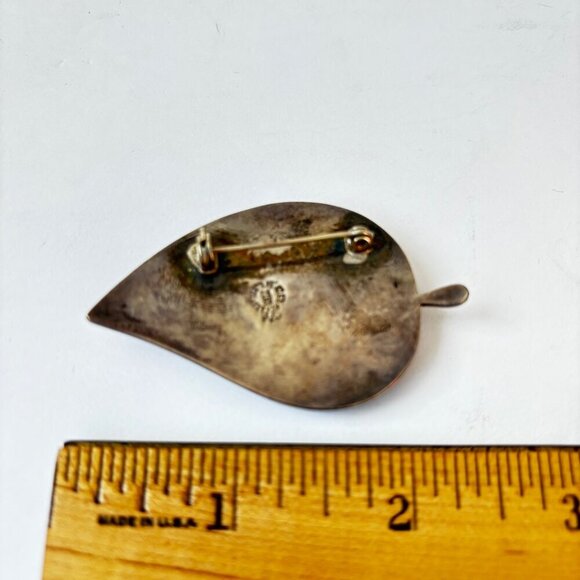 Vtg Sterling Silver Abalone Brooch Leaf-Shaped Nature Sculptural Art 925 Signed - Picture 8 of 9
